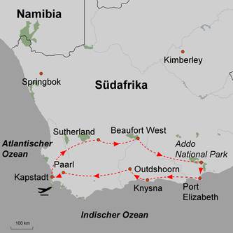 Map of "Sparkling stars of The Karoo" tour