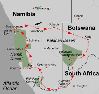 Reisekarte: Namibia_Botswana_Suedafrika_Vom_Kgalagadi_Zur_Namib_Wueste