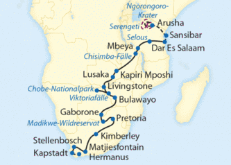 Map of Rovos Rail Trip